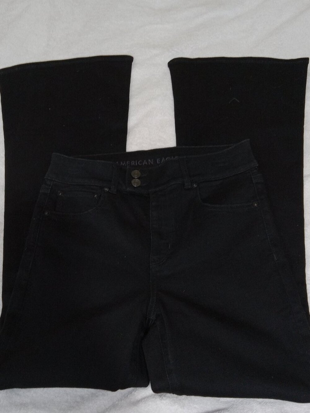 American Eagle Super High Rise Flare Jeans Womens Size 8 Black Denim Stretch